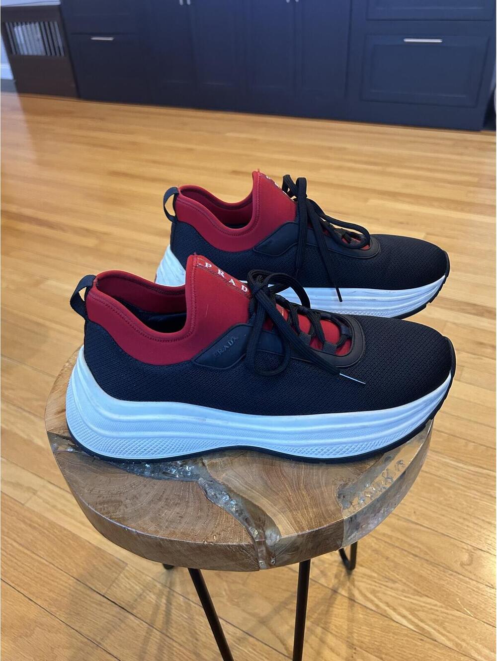 Prada Black and Red Athletic Sneakers with White Sole - Picture 2 of 9